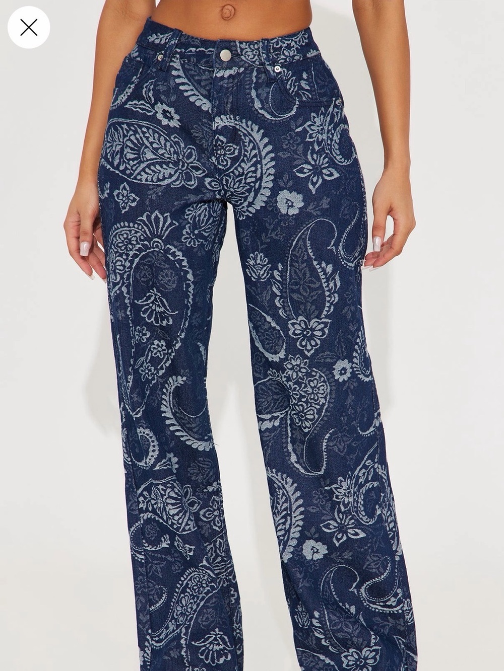 Fashion Nova Navy Paisley Wide-Leg Pants